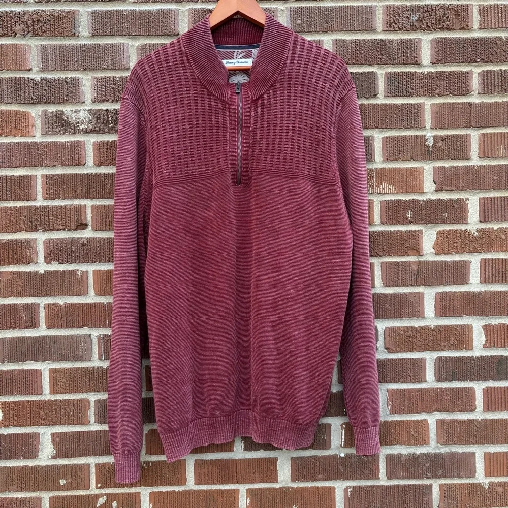 Tommy Bahama Half Zip Cotton Sweater Maroon Red Size XL Quarter Zip